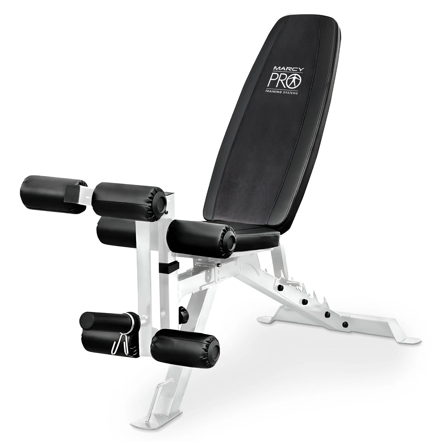 Foldable and Adjustable Weight Bench with Leg Extension, White/Black