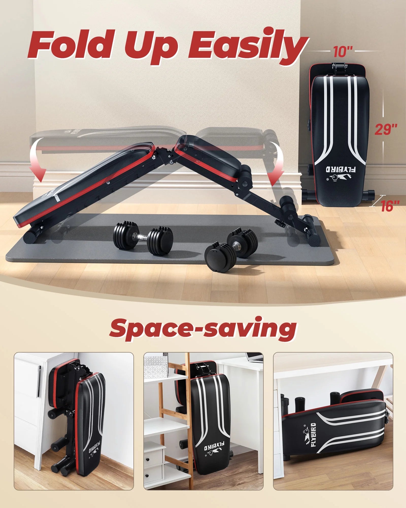 Adjustable Folding Weight Bench for Home Gym, Includes Resistance Bands
