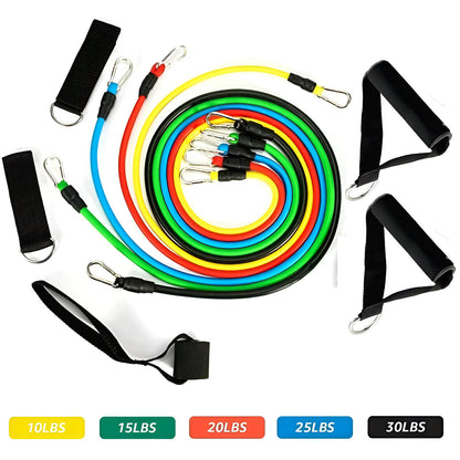 11 PCS Resistance Band Set Yoga Pilates Abs Exercise Fitness Tube Workout Bands