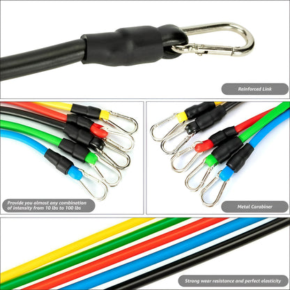 11 PCS Resistance Band Set Yoga Pilates Abs Exercise Fitness Tube Workout Bands